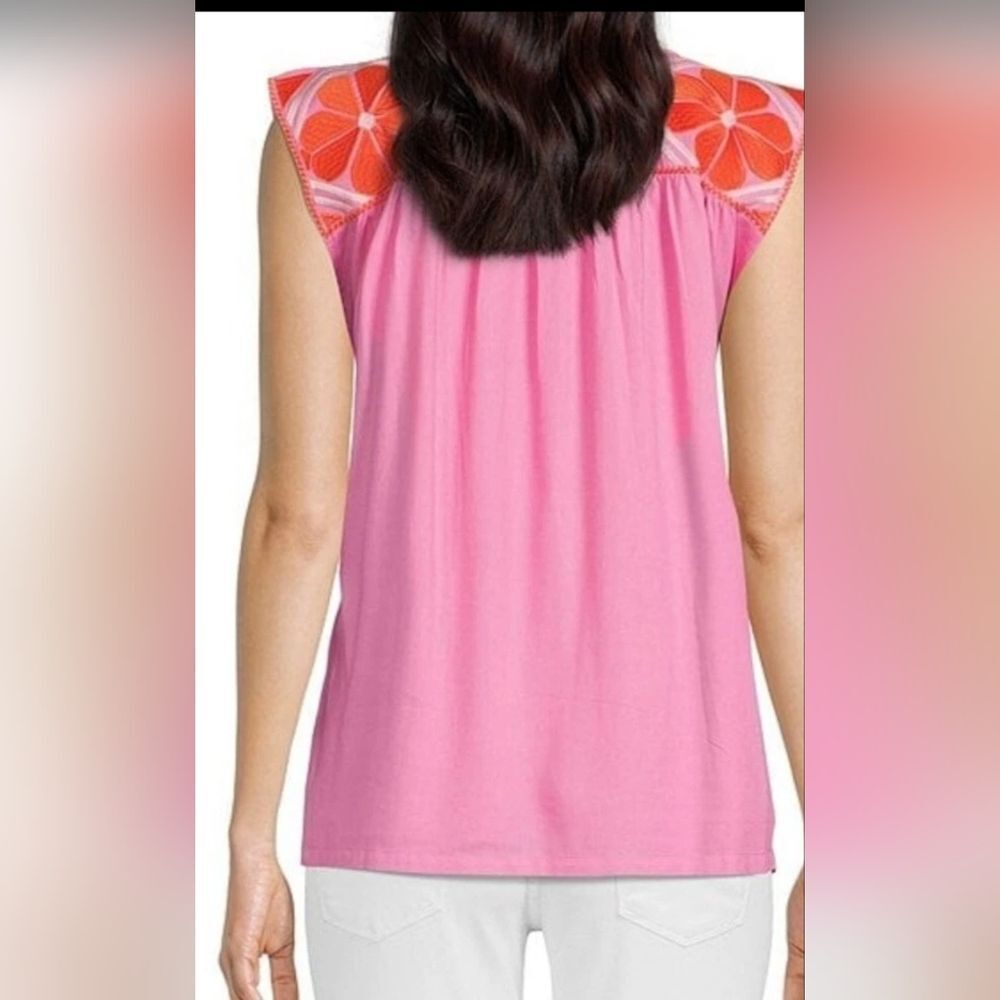 J.marie jm2023 Ember Top V Neck Embroidered Blouse PINK  size S - Picture 2 of 7